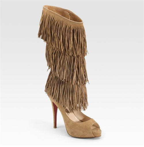 Christian Louboutin Peep-Toe Fringe Boots