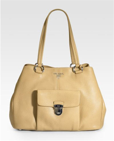 Prada Pebbled Leather Pushlock Tote