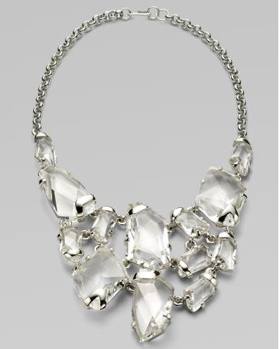 Kenneth Jay Lane Faceted Crystal Bib Necklace Silver