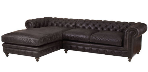 button tufted leather sectional sofa