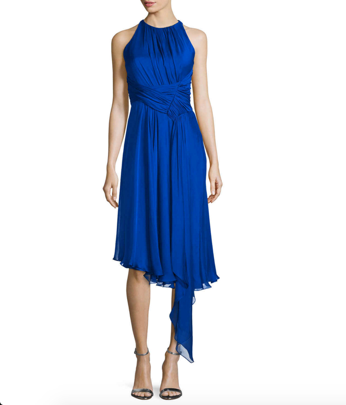 Carmen Marc Valvo Sleeveless Asymmetric Cocktail Dress