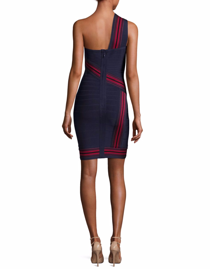 Herve Leger Striped One-Shoulder Bandage Dress 2