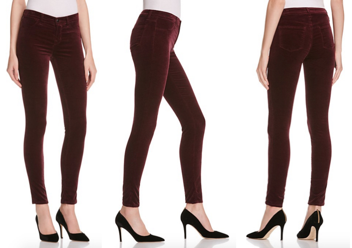 J Brand Mid Rise Velvet Skinny Jeans