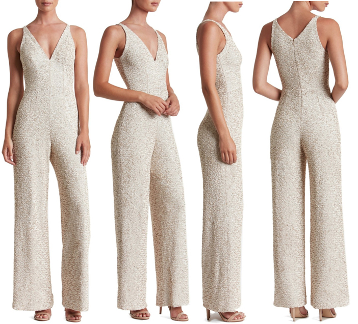 dress the population white sequin jumpsuit