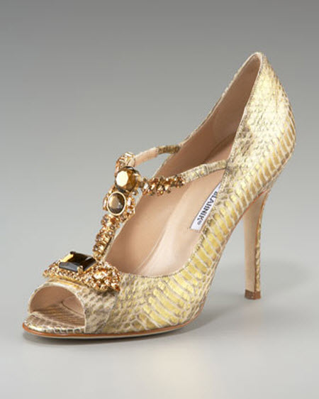 Shoe of the Day: Manolo Blahnik Adorned T-Strap Pump - Exotic Excess