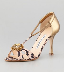 Shoe of the Day: Manolo Blahnik Drina Leopard-Print T-Strap Sandal ...