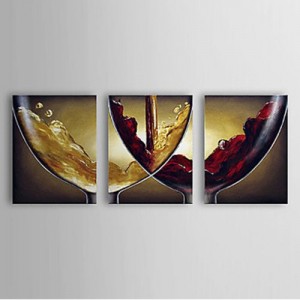 Decorative Three Panel Hand Painted Wine Art