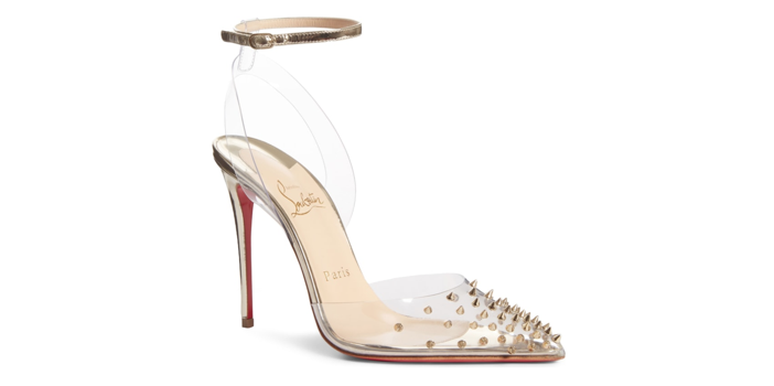 Christian Louboutin Iridescent Spike Red Sole Ankle-Strap Pumps