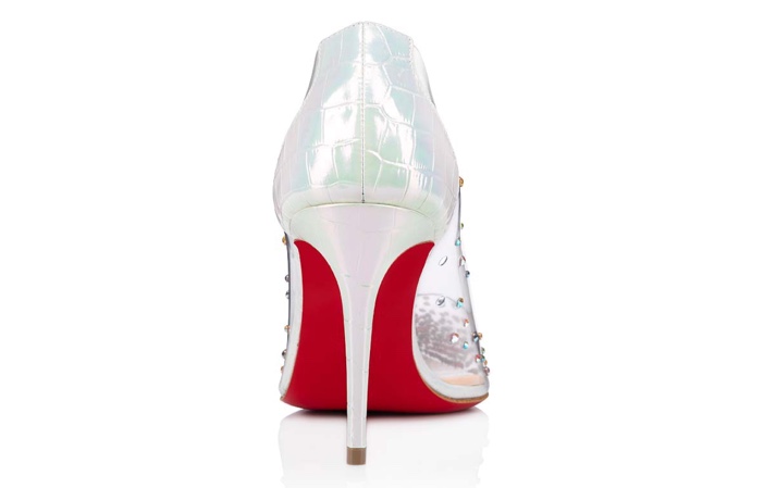 CHRISTIAN LOUBOUTIN DEGRASTRASS CINDERELLA PVC 100 PEEP TOE PUMPS